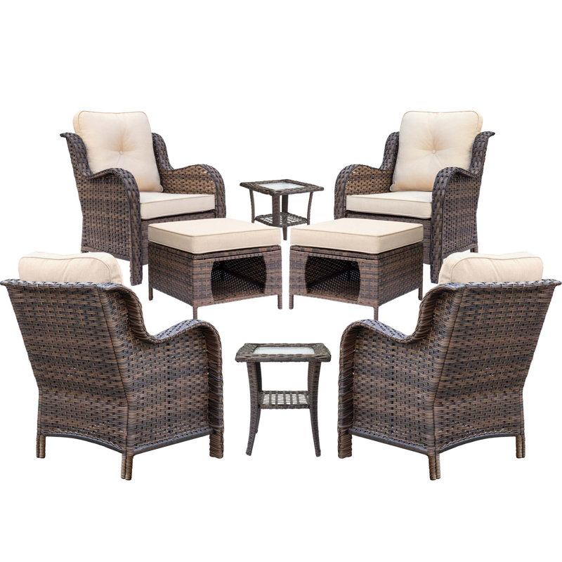 Patio Single Chairs With Cushions And Ottomans