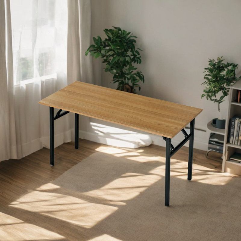 Katie Adjustable Metal Base Computer Desk, Teak/Black, 29.5" H x 63" W x 23.6" D
