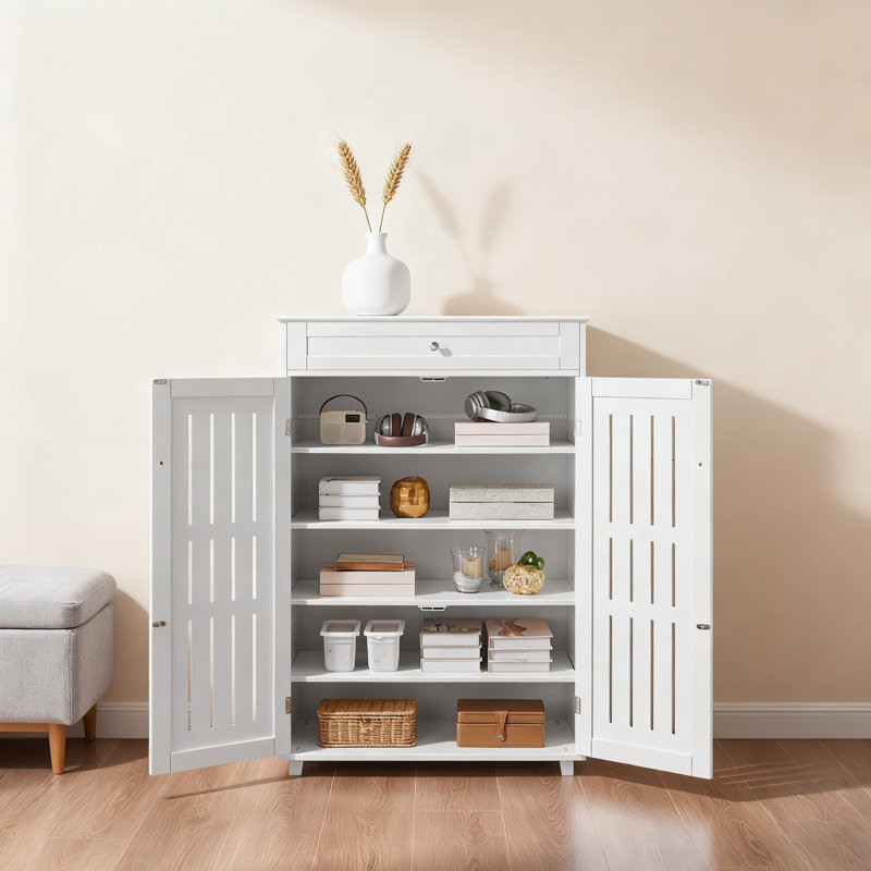 Range-chaussures à 5 niveaux avec tiroir et porte à persiennes, armoire de rangement réglable pour vestibule, vestibule et salon