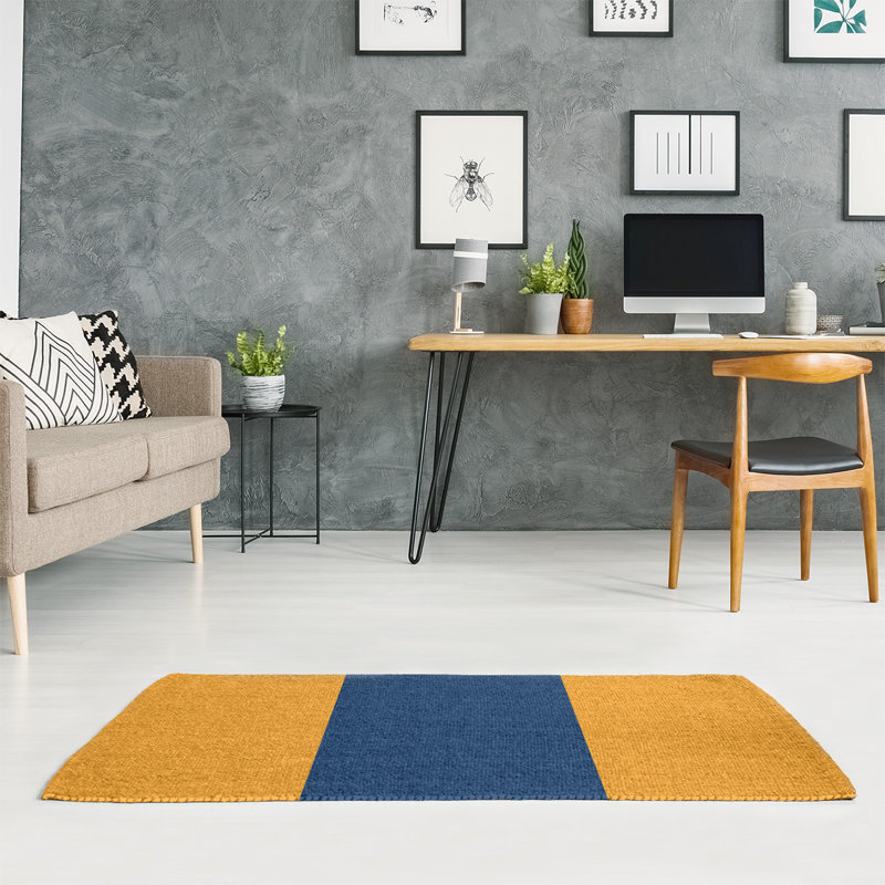 Tapis doré/bleu marine rayé, Rectangle 5 pi x 7 pi