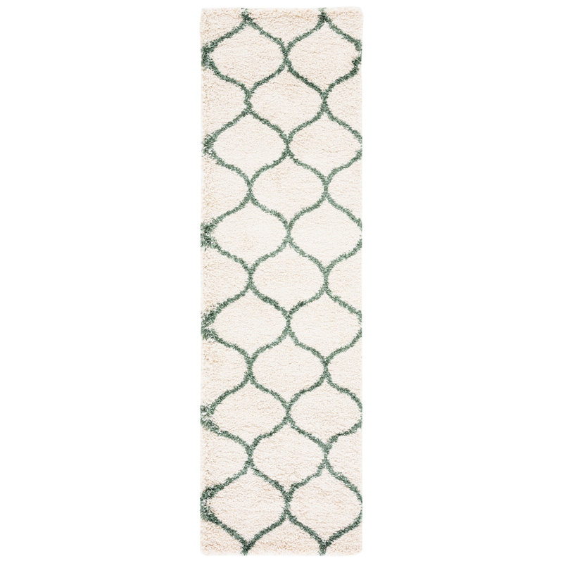 Tapis ivoire / vert Subrahmanyam, Tapis de couloir 2 pi 3 po x 8 pi, Vert/Ivoire