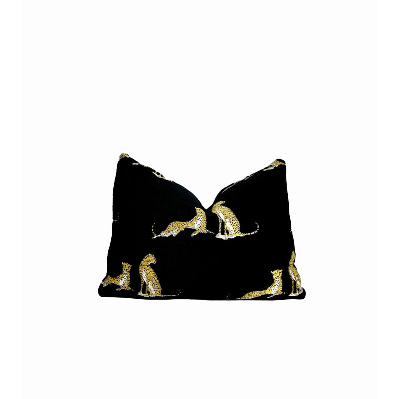 Chenille Embroidered Cheetah Lumbar Pillow Cover, Black