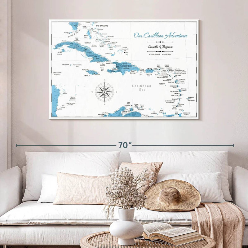 Personalized Light II Push Pin Caribbean Map, 32" H x 48" W, Yes