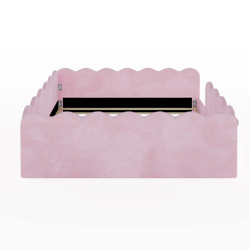 Lit double tapissier sur pied pleine grandeur, rose, Rose