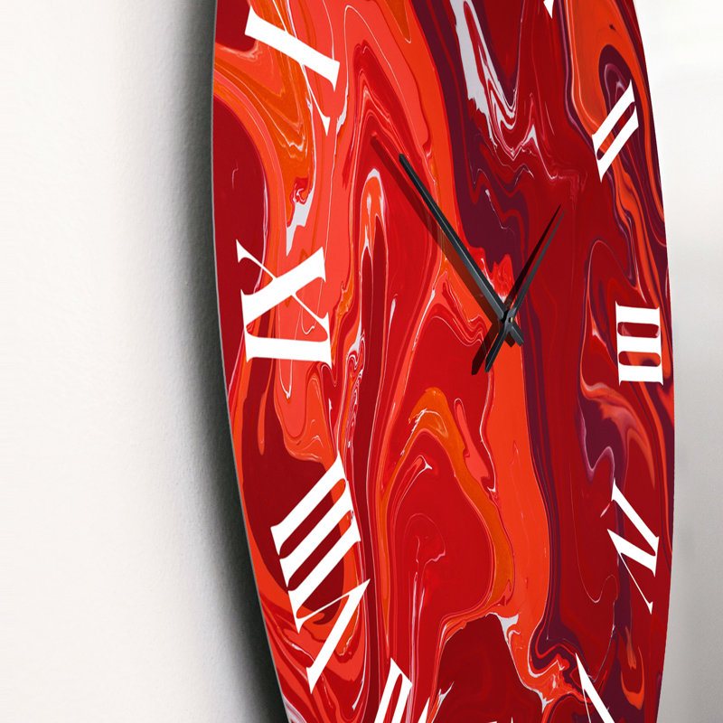 Red Flame Liquid Marble Art - Modern Wall Clock, Medium