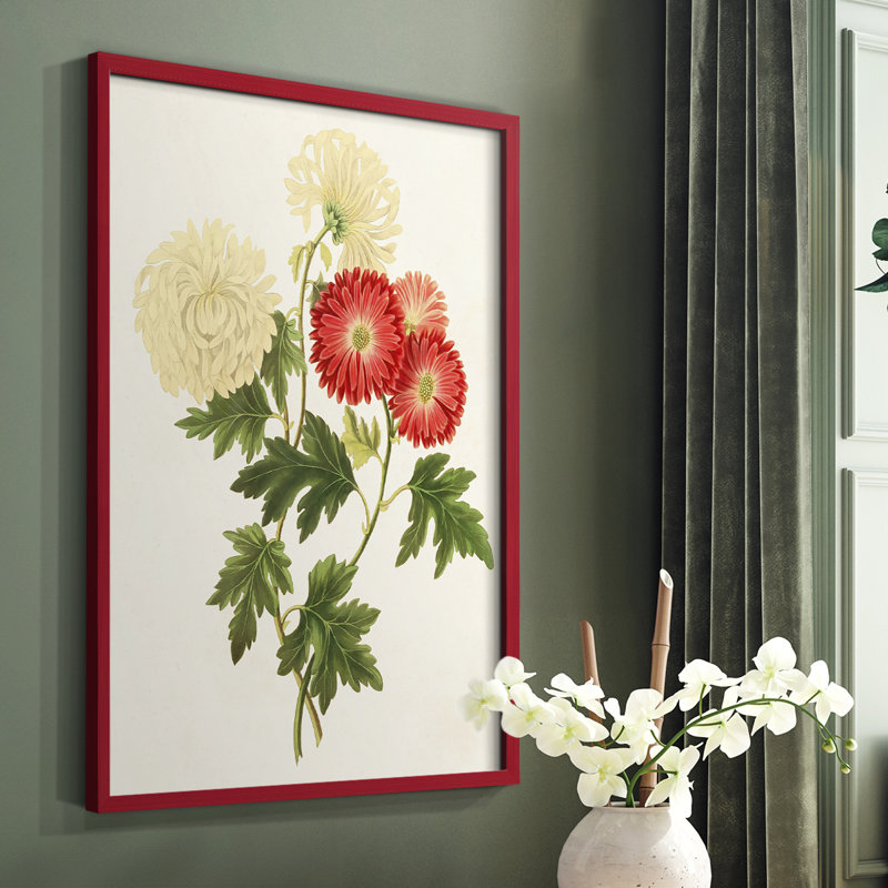 Fleurs des saisons I, reproduction encadrée - bois massif, Rouge, H 10 po x l 8 po