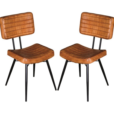 Of 2 Camel Side Chairs, Black Metal Leg Design - Dining Room Enhancement 2Pcs Leather Chairs With Stable Legs Decorative