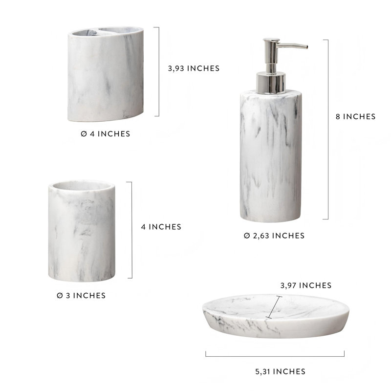 Ensemble d'accessoires de salle de bain, ensemble de meuble-lavabo de comptoir en marbre 4 pièces avec distributeur de savon, porte-brosse à dents, gobelet, porte-savon