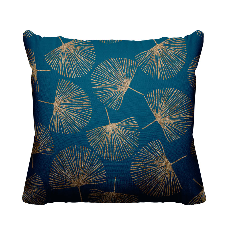 Coussin intérieur / extérieur Joba Dandilion, L 15 po x H 15 po, Turquoise / or