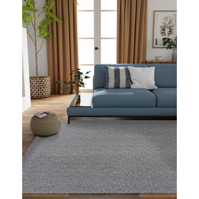 Tapis contemporain de couleur noire Ohara, Carré 7 pi 10 po