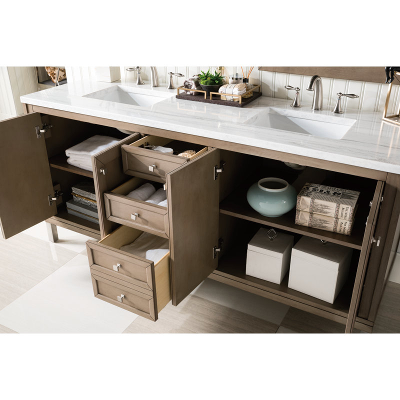 Chicago 72'' W Double Vanity, Walnut Whisper, Carrara White, 8" Widespread