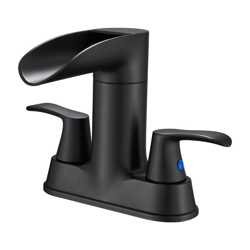 Centerset 2-Handle Waterfall Bathroom Faucet with Drain Assembly, Matte Black