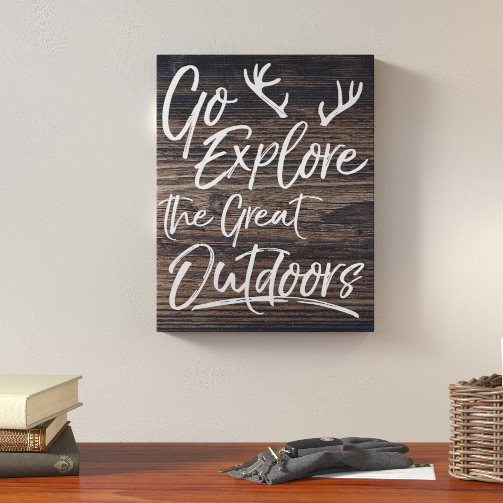 " Go Explore The Great Outdoors Antlers Distressed Wood " by Daphne Polselli Loon Peak® 