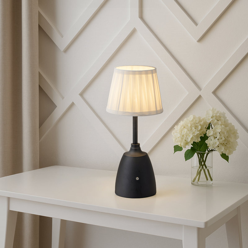 14''  Retro Antique Brass Cordless Rechargeable Led Table Lamp Usb Touch Dimming Nightstand Light  With Fabric Shade For Bedrooms Dorms Living Room Foyer