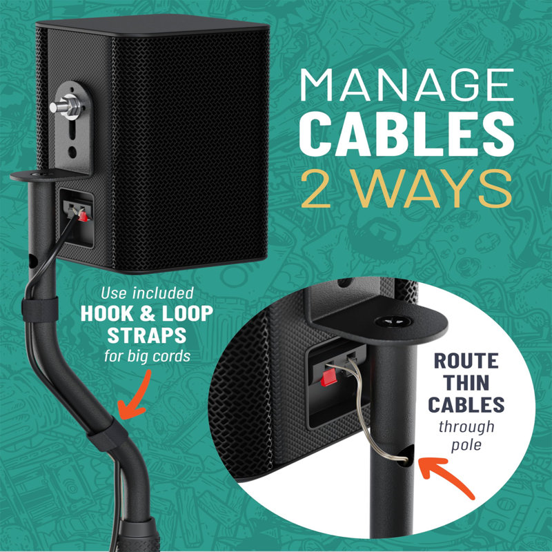 Speaker Stands Pair - Adjustable Height Speaker Stand With Universal Compatibility -- Includes Built-In Cable Management - Great For Surround Sound Setups