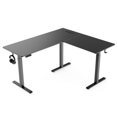 Bureau de coin électrique à hauteur réglable en L de 63 po x 55 po, bureau debout, prise de courant intégrée au bureau. 3 préréglages de mémoire et fonction de verrouillage pour enfants. Idéal pour la maison et le bureau, les jeux