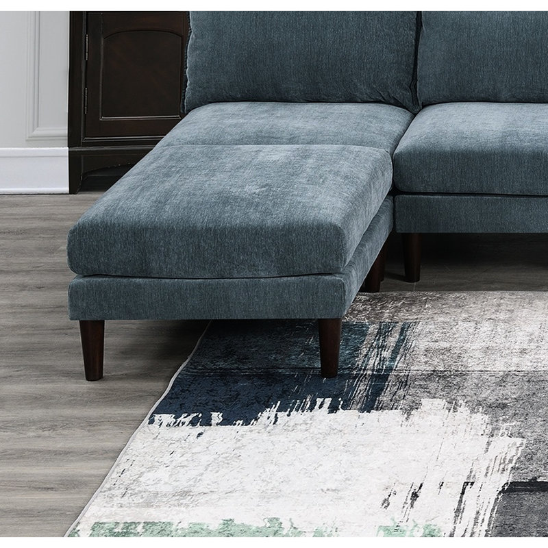 Ensemble modulaire moderne de 6 pièces: 4 chaises sans accoudoirs, 2 repose-pieds en tissu minéral, combinaison tendance: couleur grisâtre
