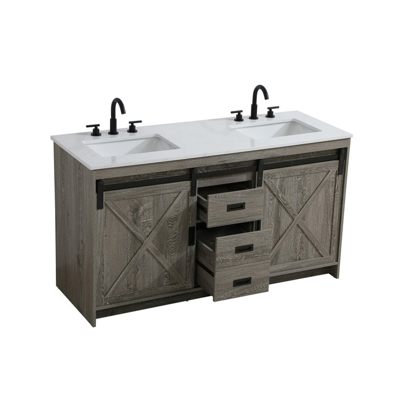 Boden 60 inch Double Bathroom Vanity, Rustic Gray