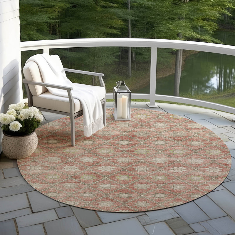 Machine Washable Indoor/Outdoor Xhevrie Terracotta Rug, Round 8'