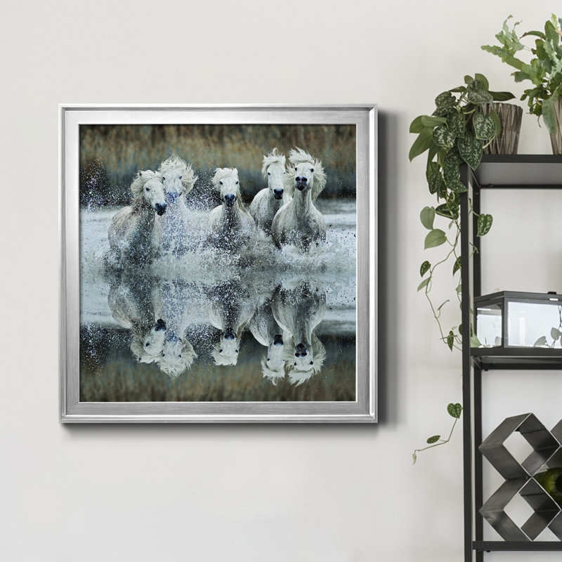 Camargue Reflection - peinture sur toile encadrée, H 17,5 po x l 17,5 po x P 1,5 po, Toile encadrée argentée