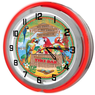 Tiki Bar Paradise Neon Wall Clock