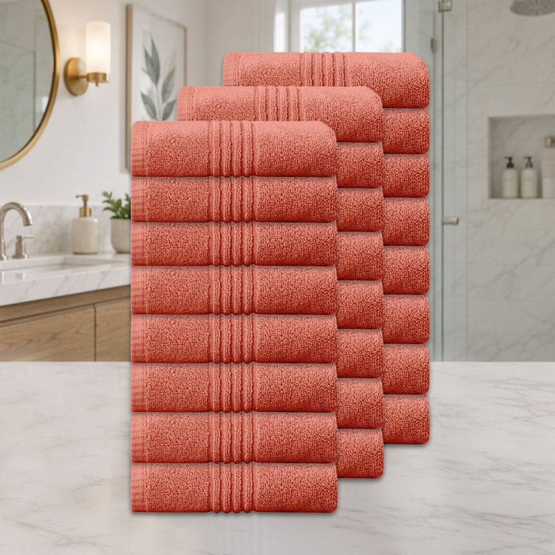 Ensemble de serviettes de bain 100% coton 100% coton zéro torsion Robbs Home Weavers Robbin, 16 po x 24 po (24) (24 serviettes à main), corail