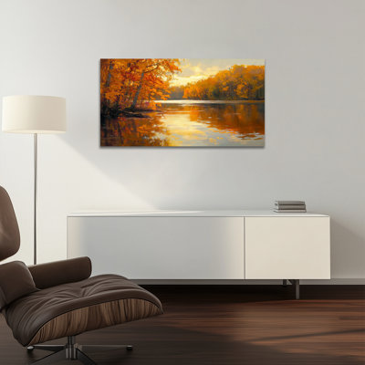 Chute d'automne, art mural paysage d'automne pour le salon, peinture d'automne sur toile pour la chambre à coucher