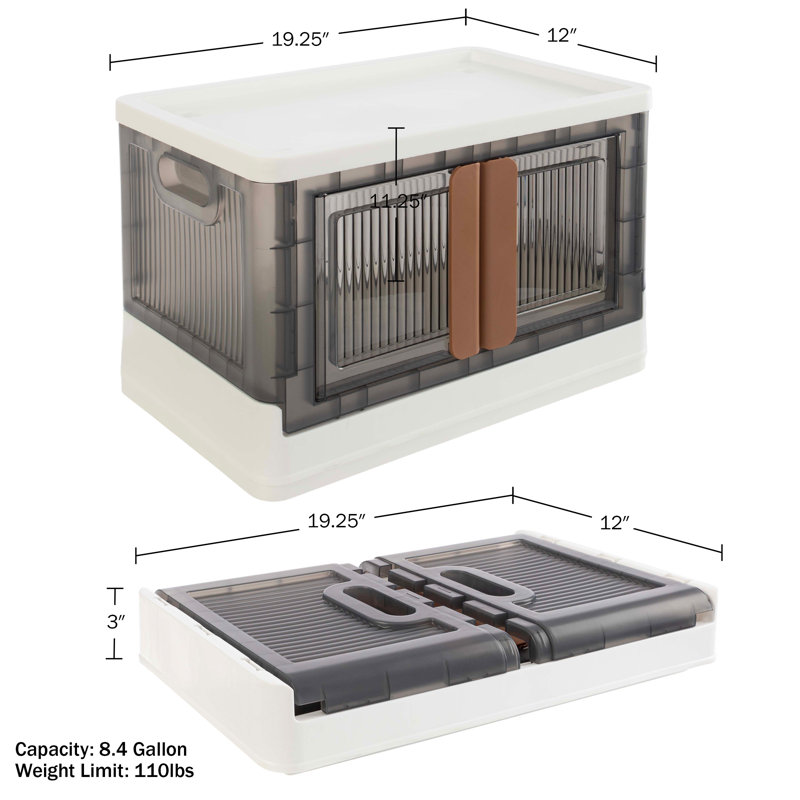 Collapsible Storage Bin - 8.4 Gal Large Capacity Organizer With Lid, Double Doors, And Wheels - Stackable Storage Containers