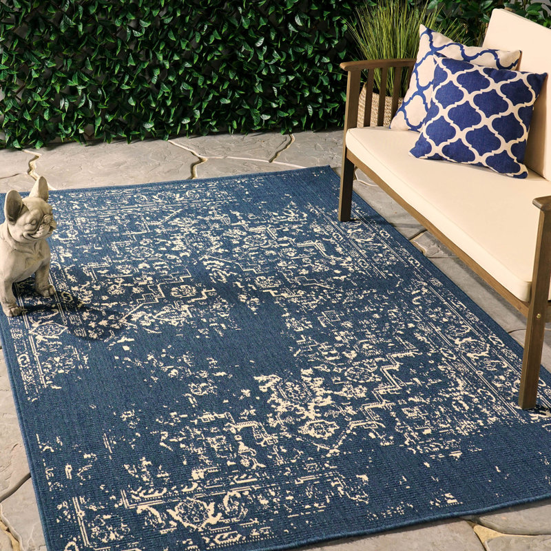 Tapis intérieur / extérieur en polypropylène tissé à la machine Lotus, Rectangle 5 pi 3 po x 7 pi