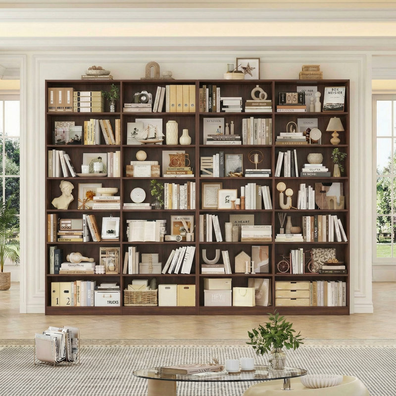 84" Tall Double Wide Bookshelf, 7-Tier Bookcase with 28 Storage Cubes, Large Capacity Shelving Unit for Books & Decor (Set of 2)