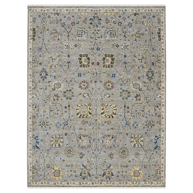 Tapis gris en laine noué à la main Bristol, Rectangle 2 pi x 3 pi