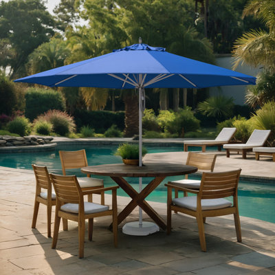 Parasol de patio en aluminium blanc 11 pieds avec nervures en fibre de verre et poulie