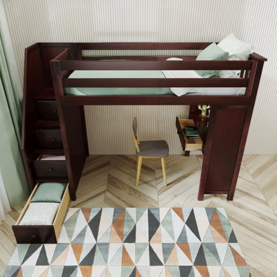  Gannon Twin 4-Drawer Solid Wood Loft Bed with Built-in-Desk