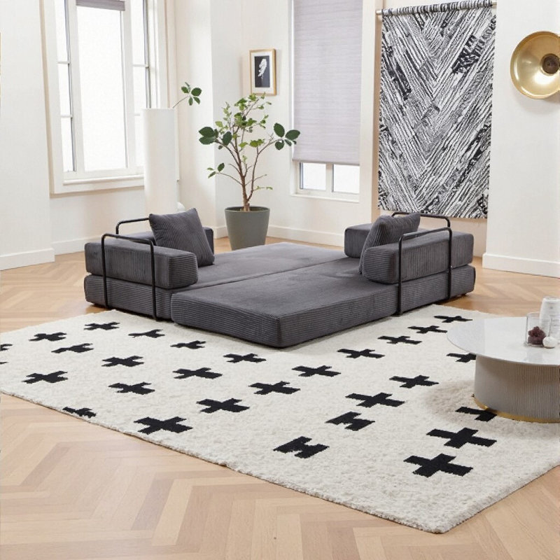 Canapé-lit convertible en futon Corduroy - Conception à deux modes avec support en mousse de qualité supérieure, Gris
