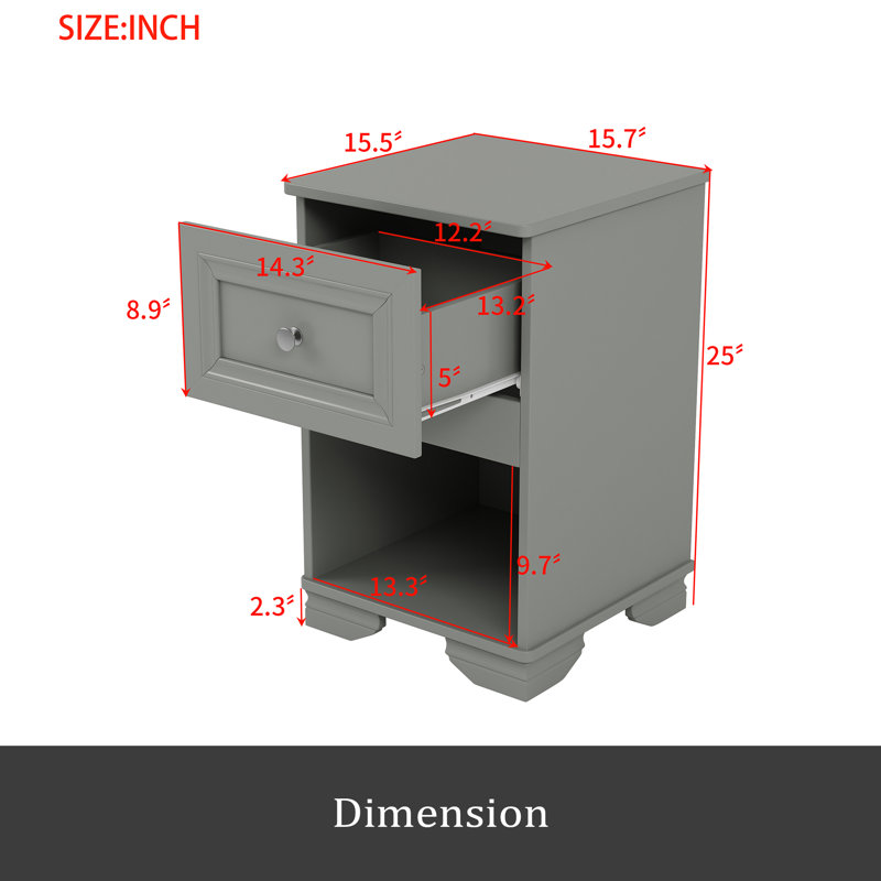 Elegant Design Nightstand With Drawer And Open Shelf For Bedroom, Retro Style Bedside Table With Classic Design And Metal Handle