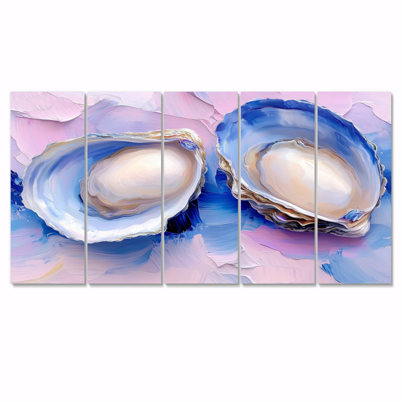 Blanc, rose, marbré, huîtres II - ensemble de reproductions d'art de coquillages, H 28 po x l 60 po