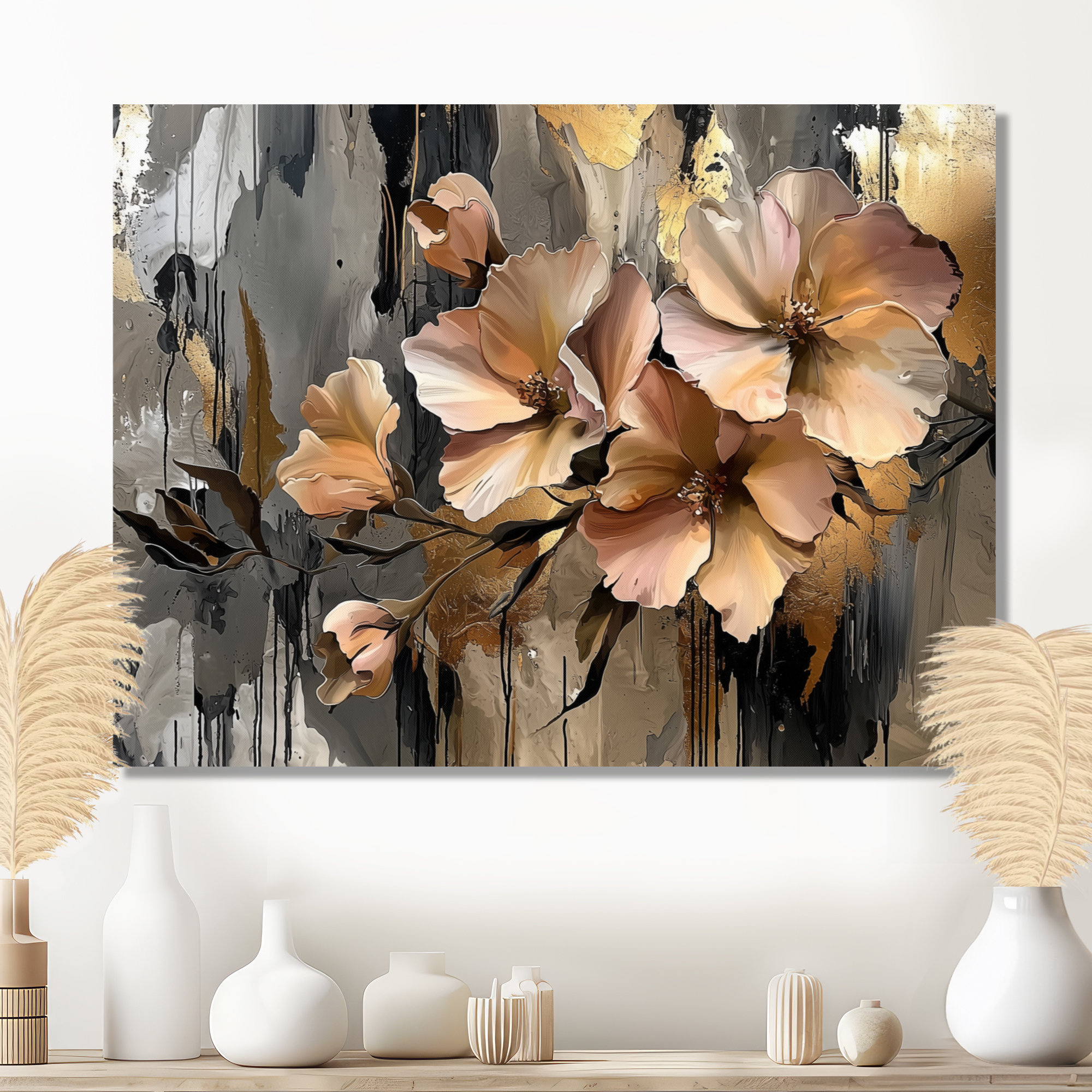 Fuscha Abstract Mercer41 Gloden Symphony Of Abstract Fuschia Flowers I - Fuschia Large ...