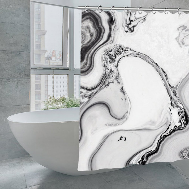 Rideaux de douche blancs en marbre noir à tourbillon, L 72 po x l 72 po