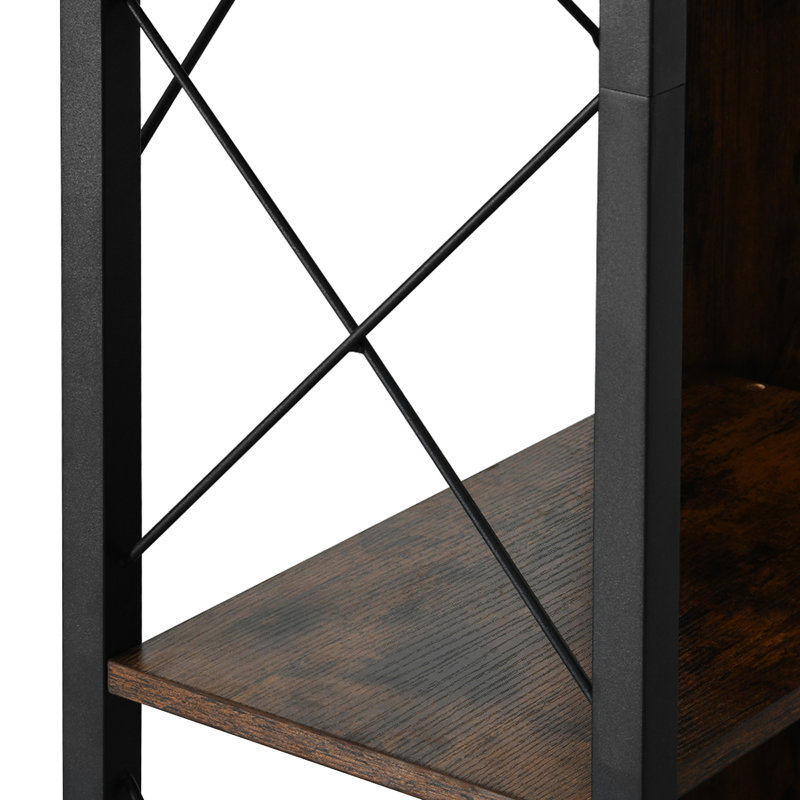 Mong Wood Etagere Bookcase, Industrial Bookshelf For Living Room, Bedroom