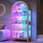 175cm H x 75cm W Modern Arched Glass Bookcase with RGB LED Lighting & Removable Shelves-242799228