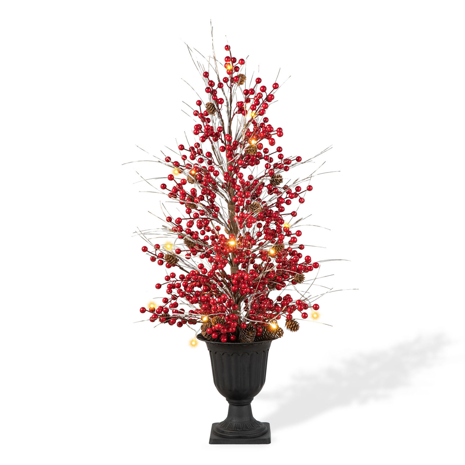 36"H Christmas Lighted Berry Porch Tree with Lights and Timer