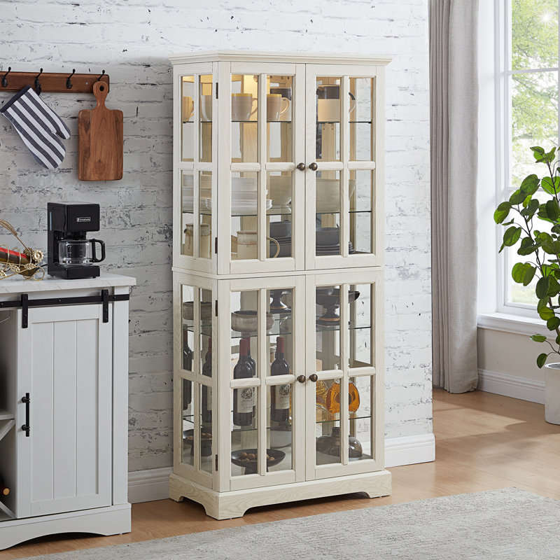 Vitrine Curio avec portes en verre, ampoule E26 incluse, Blanc