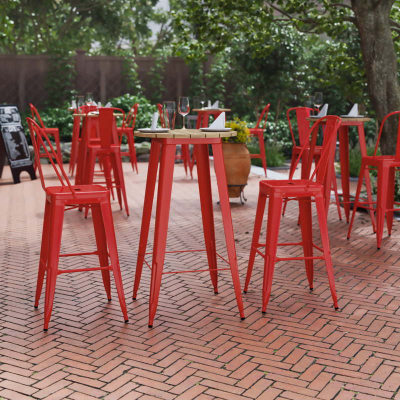 Table de bar commerciale / intérieure ronde en poly avec structure en acier Greory, L 23,75 po x L 23,75 po