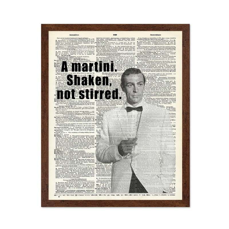 Martini, secoué et non remué, 12"H x 16"W, Poster, Brown Framed