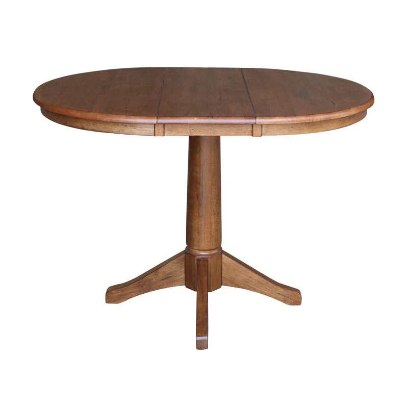 4 - Person Extendable Solid Wood Top Pedestal Dining Set, Distressed Oak, 5