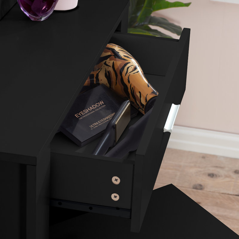 Marqueis Sliding Dressing Table Set with Mirror, Black