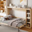 Lit double naturel avec bibliothèque, solide et polyvalent, pliable pour économiser de l'espace, plusieurs espaces de rangement, matelas à lattes de bois, processus d'assemblage rapide