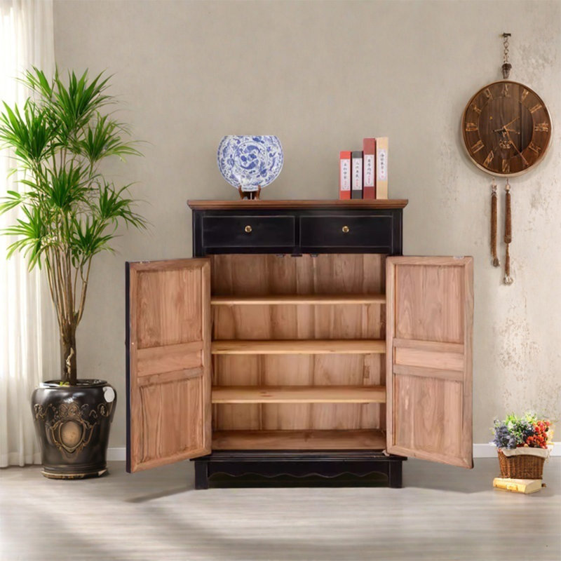 Armoire de rangement en bois d'orme avec tiroirs et portes