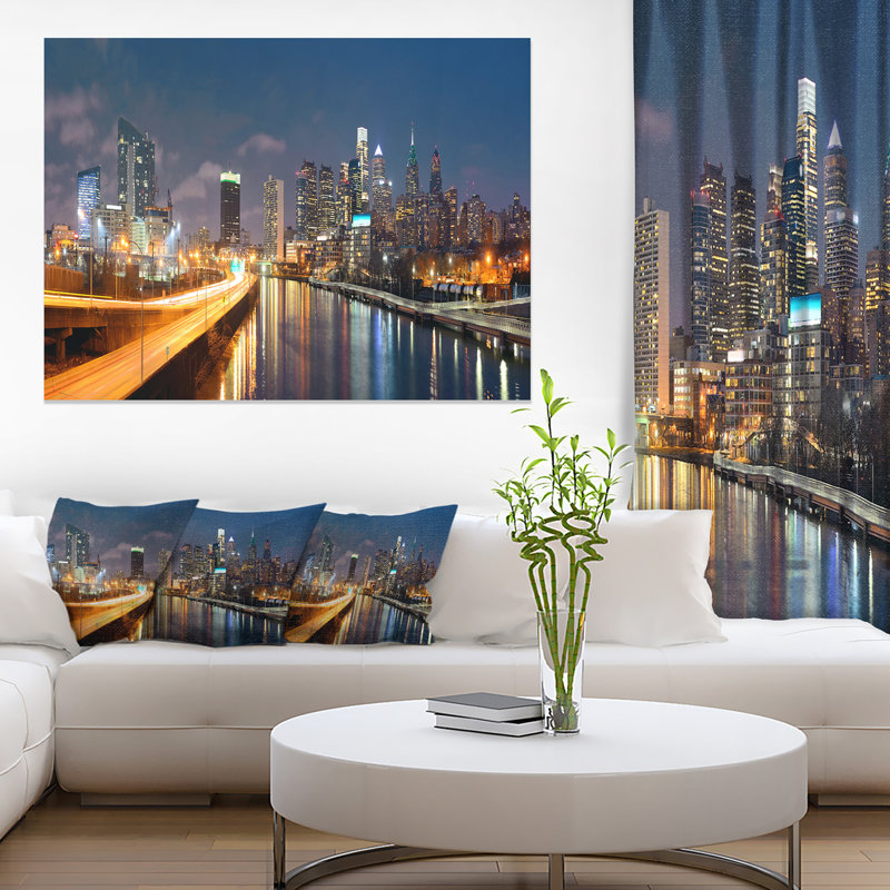 Paysage urbain «Philadelphia Skyline at Night» - reproduction, H 8 po x l 12 po x P 1 po, Toile tendue
