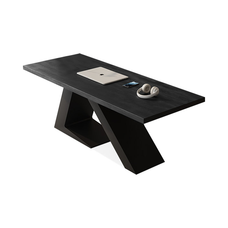 Rectangular Solid Wood+Iron desks, 29.53" H x 86.61" W x 35.43" D, Black